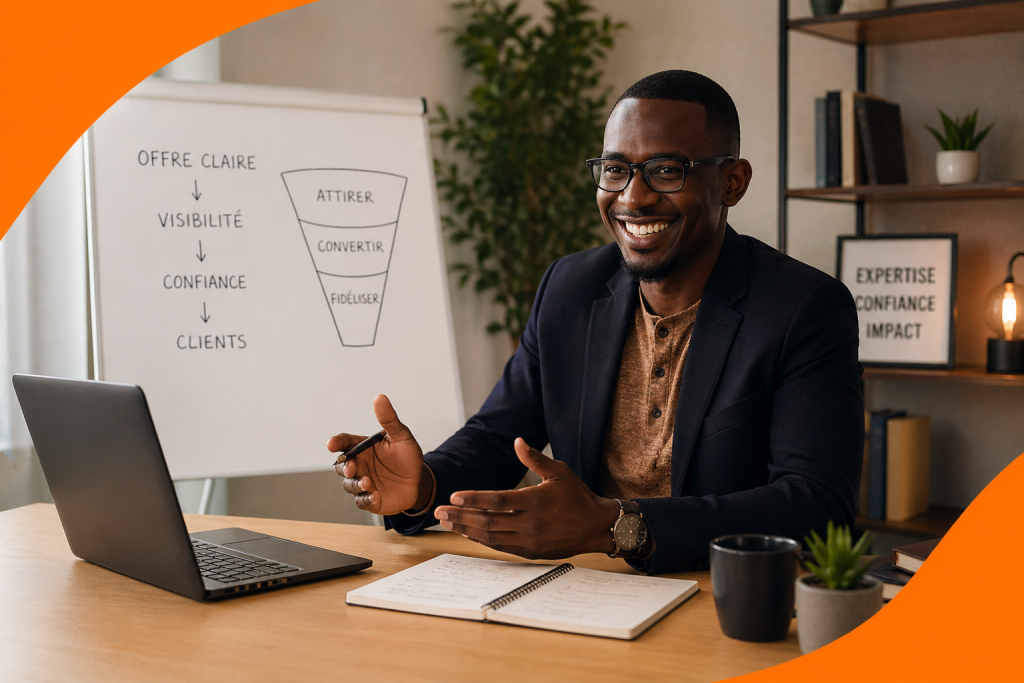 Freelance structurant son offre et présentant son expertise pour trouver des clients