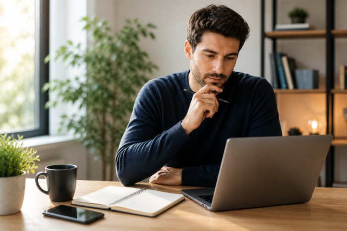 freelance travaillant sur son ordinateur pour trouver ses premiers clients