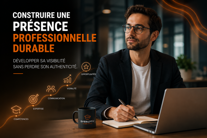 Un professionnel travaille dans un bureau moderne pour illustrer la construction d’une présence professionnelle durable et la valorisation de son expertise.